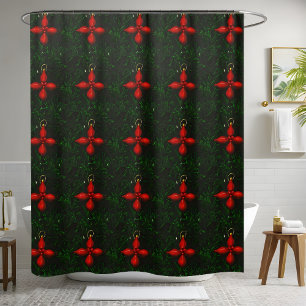 Cross Flower Pattern Christmas Seasonal Bath Decor Shower Curtain