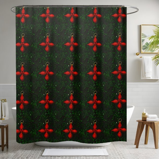 Cross Flower Pattern Christmas Seasonal Bath Decor Shower Curtain (Creator Uploaded)