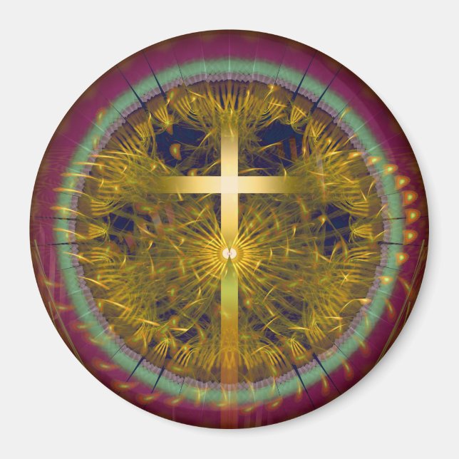 Cross fractal art round ornament magnet (Front)