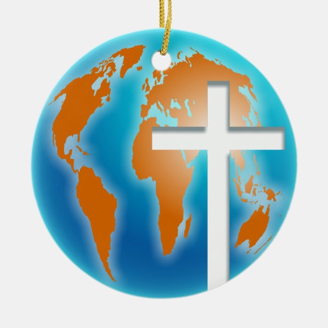 Cross Globe Ceramic Tree Decoration (Front)