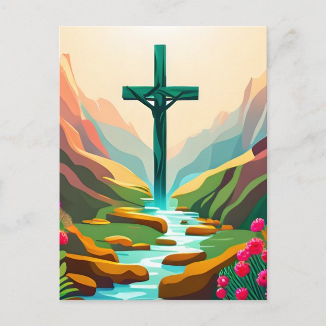 Cross God Loves Jesus Saves Christian Church Love Postcard (Front)
