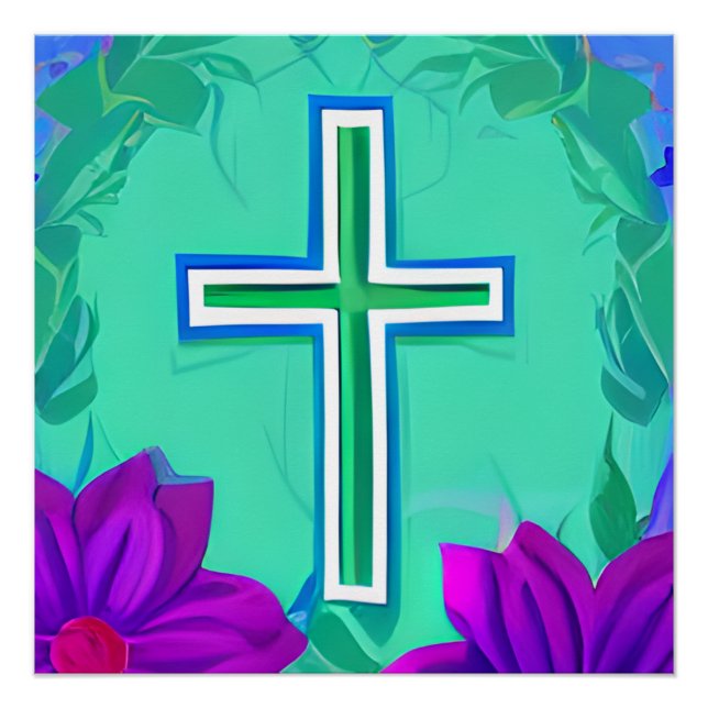 Cross God Loves Jesus Saves Christian Church Love Poster (Front)