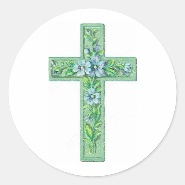cross green classic round sticker (Front)