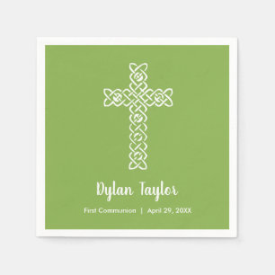 Cross   Green Communion Baptism Christening Napkin