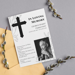 Cross & Grey Greenery Photo In Loving Memory Announcement