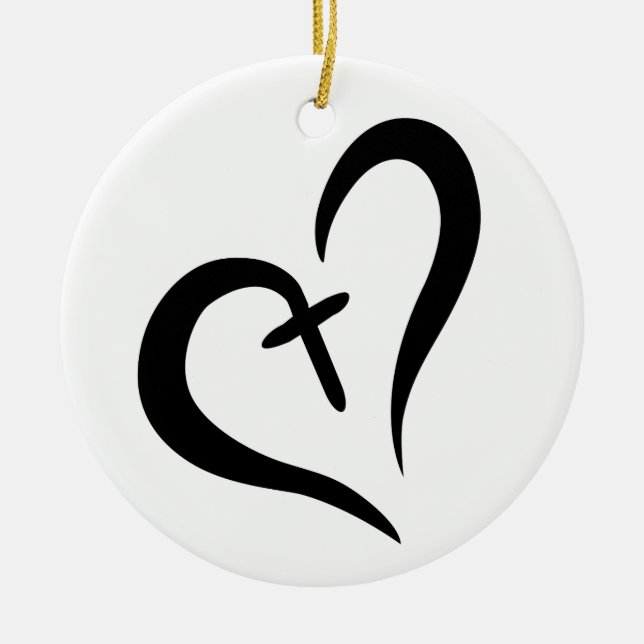 CROSS HEART CERAMIC TREE DECORATION (Front)