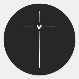 Cross Heart Inspirational Religious Christian Classic Round Sticker