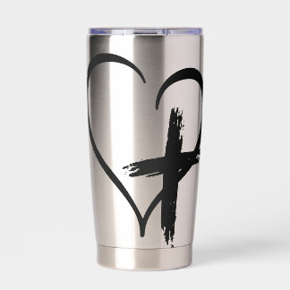 Cross Heart Symbol Insulated Tumbler