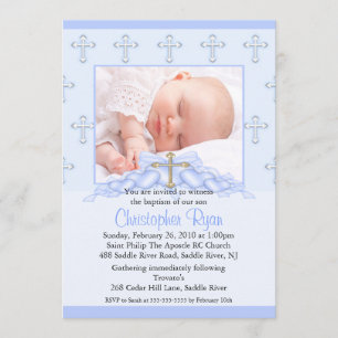 Cross & Hearts Photo Christening Inviation Invitation
