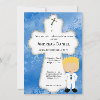 Cross Holy Communion Boy Invitation