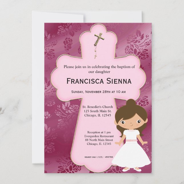 Cross Holy Communion Girl Invitation (Front)