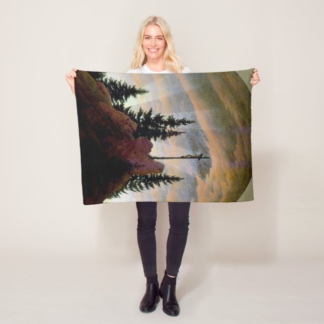 Cross in the Mountains, Friedrich Fleece Blanket (In Situ)