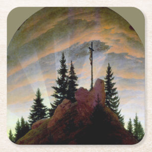 Cross in the Mountains, Friedrich Square Paper Coaster