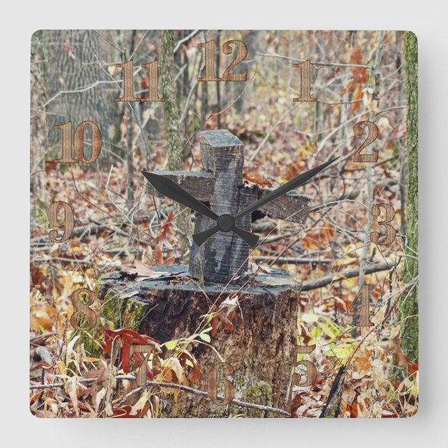 Cross in the Woods Square Wall Clock (Front)