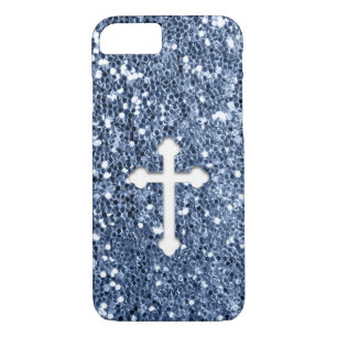 Cross in White on Blue Glitter Look Case-Mate iPhone Case