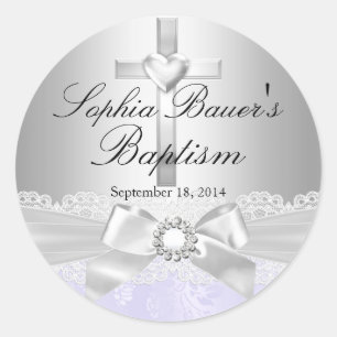 Cross & Lace Bow Purple Baptism Sticker