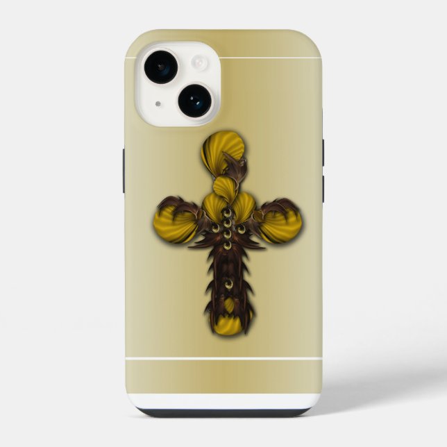 "Cross Leaves Abstraction", iPhone 14 Case (Back)