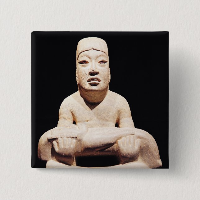 Cross-legged figure holding a baby, Olmec 15 Cm Square Badge (Front)