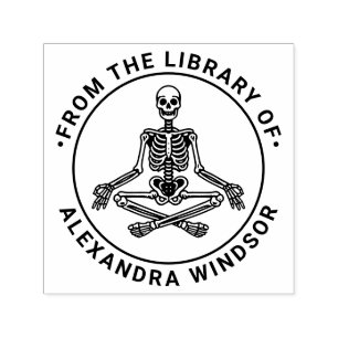 Cross Legged Meditating Skeleton Library Book Name Self-inking Stamp
