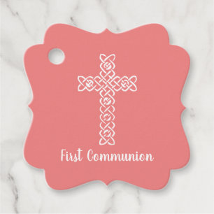 Cross Light Peach Communion Baptism Christening Favour Tags