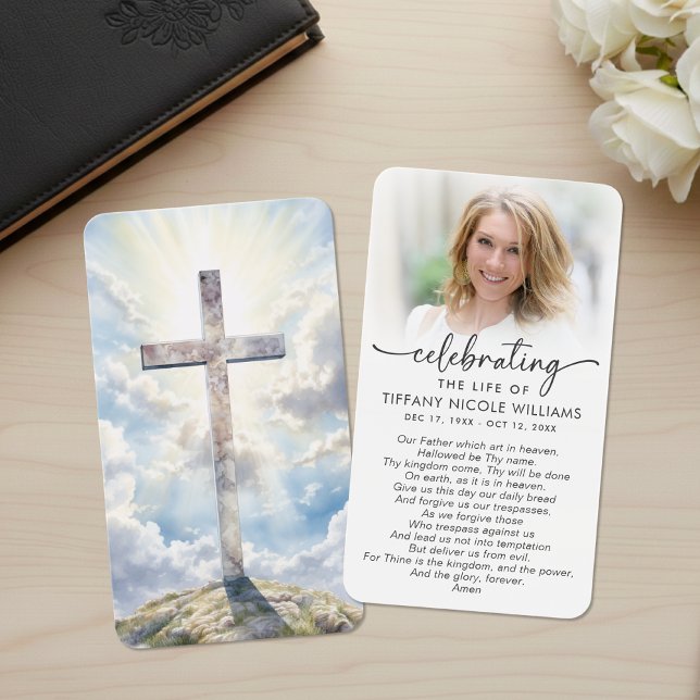 Cross Lord's Prayer Celebration of Life Photo Card (Creator Uploaded)