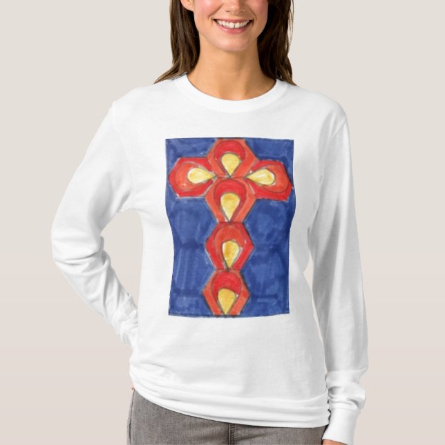 Cross Motif Basic Ladies Long Sleeve T-shirt (Front)