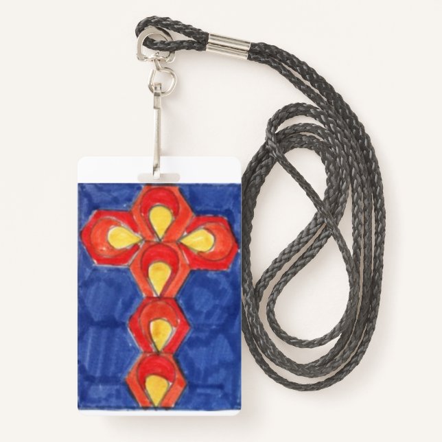 Cross Motif Vertical  Lanyard ID Badge (Front with Lanyard)