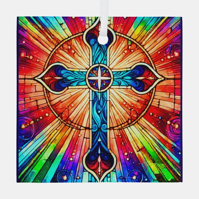 Cross Multi Colour Suncatcher Ornament (Back)