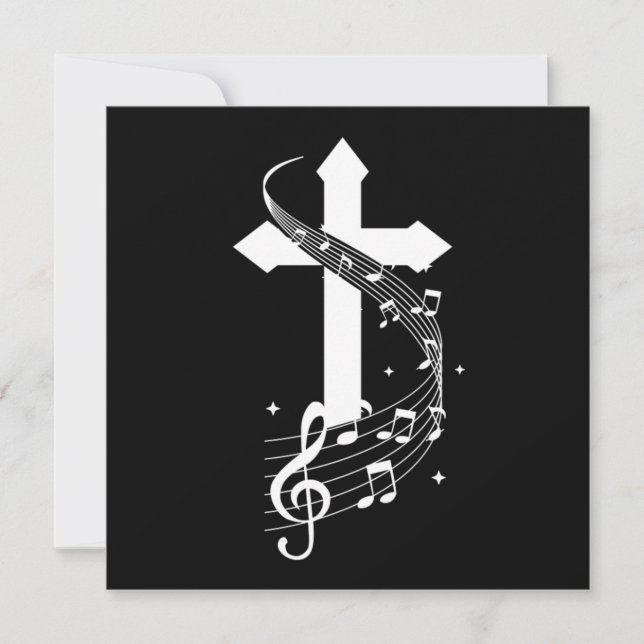 Cross Music Notes Musician Singer Singing Gift Invitation (Front)