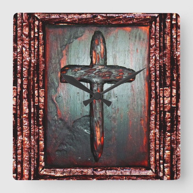 Cross of Blood Square Wall Clock (Front)