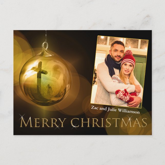 Cross of Christ Ornament Reflection Gold Photo Postcard (Front)