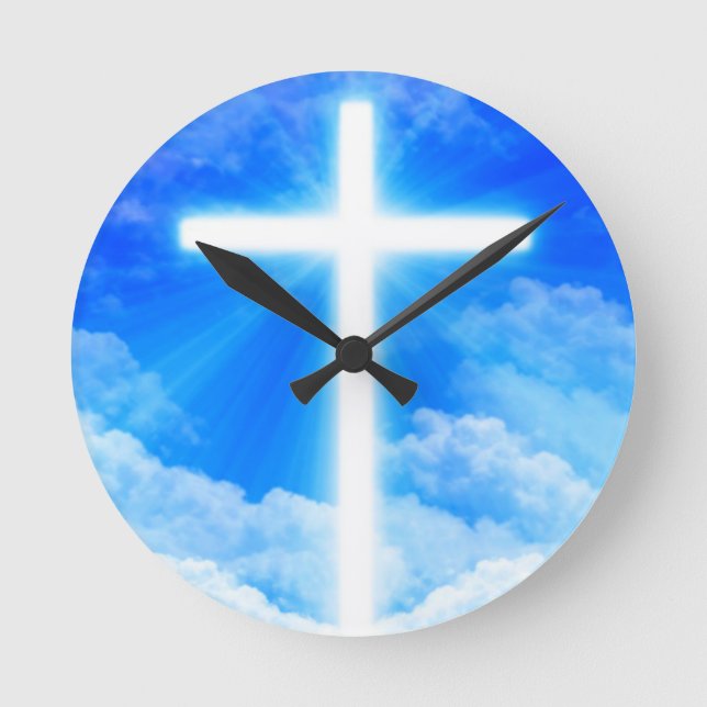 Cross of Light Jesus Christ Customisable Christian Round Clock (Front)