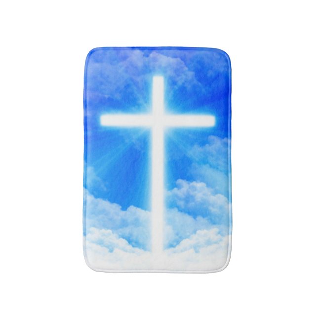 Cross of Light Jesus Christ Customizable Christian Bath Mat (Front Vertical)