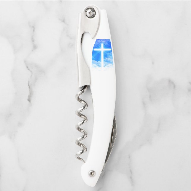 Cross of Light Jesus Christ Customizable Christian Corkscrew (Front)