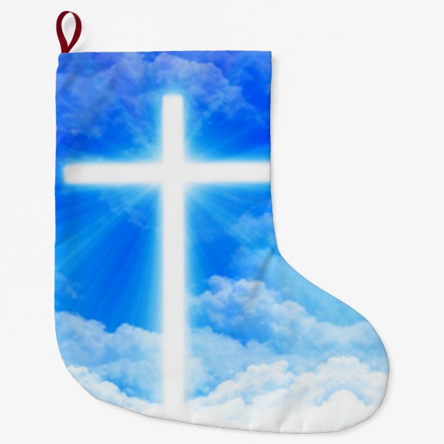 Cross of Light Jesus Christ Customizable Christian Large Christmas Stocking (Front)
