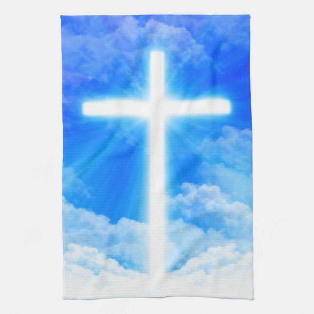 Cross of Light Jesus Christ Customizable Christian Tea Towel (Vertical)
