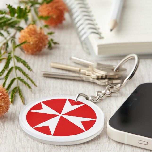 Cross Of Malta v2 (white on red) Key Ring (Front Right)