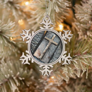 Cross of Protection Snowflake Pewter Christmas Ornament