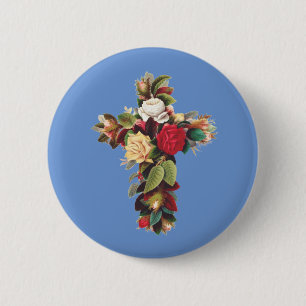 Cross of Roses 6 Cm Round Badge