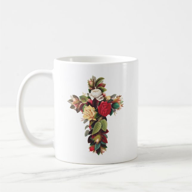 Cross of Roses Coffee Mug (Left)