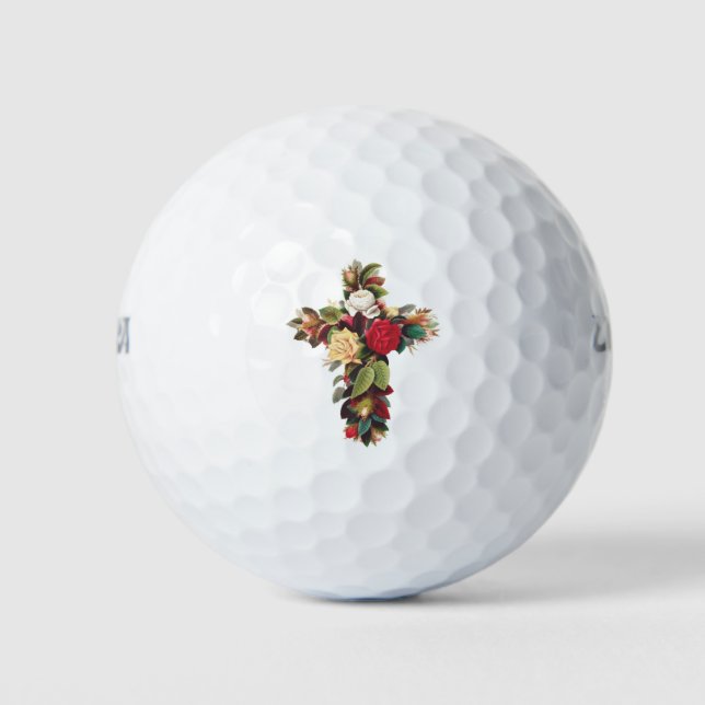 Cross of Roses - Floral Faith Golf Balls (Front)