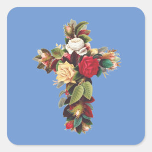 Cross of Roses Square Sticker