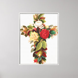 Cross of roses, Victorian era illustration Canvas Print
