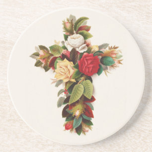 Cross of roses, Victorian era illustration Coaster