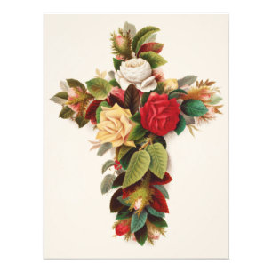 Cross of roses, Victorian era illustration Photo Print