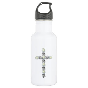 Cross of Silver and White Roses 532 Ml Water Bottle