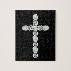 Cross of Silver and White Roses Jigsaw Puzzle