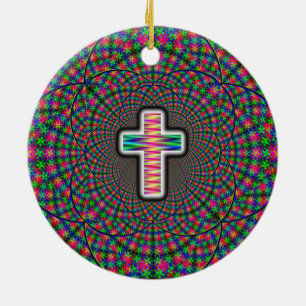 Cross on a Digital Background Ceramic Tree Decoration