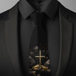 Cross On A Rock Tie<br><div class="desc">Elevate your formal attire with the Cross On A Rock Neck Tie, featuring a striking golden cross set against a deep black background. This timeless design symbolises faith and strength, making it a perfect accessory for church events, religious ceremonies, weddings, Easter, and special occasions. Whether you're a pastor, groomsman, or...</div>
