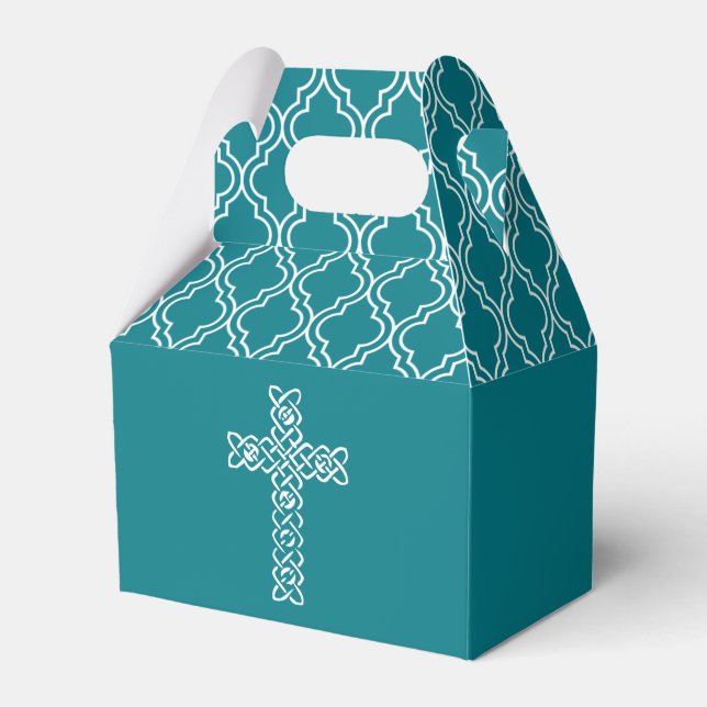 Cross on Dark Teal First Communion Favour Box (Front Side)